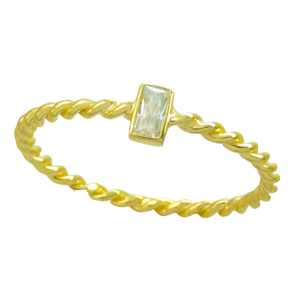 Anillo trenzado con circonita rectangular oro 18k
