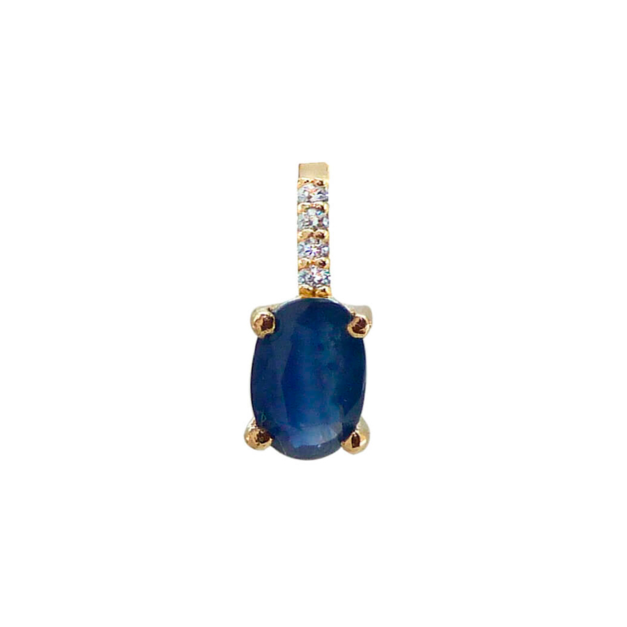 Colgante zafiro oval 4 garras diamantes oro 18k