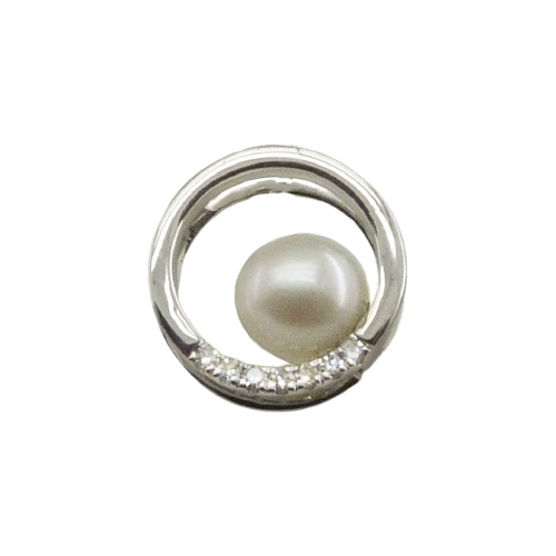 Colgante circulo perla y 7 brillantes oro blanco 18k