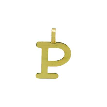 Colgante letra P lisa brillo oro 18k