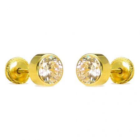 Pendientes circonitas boceladas brillo 5mm. oro 18k