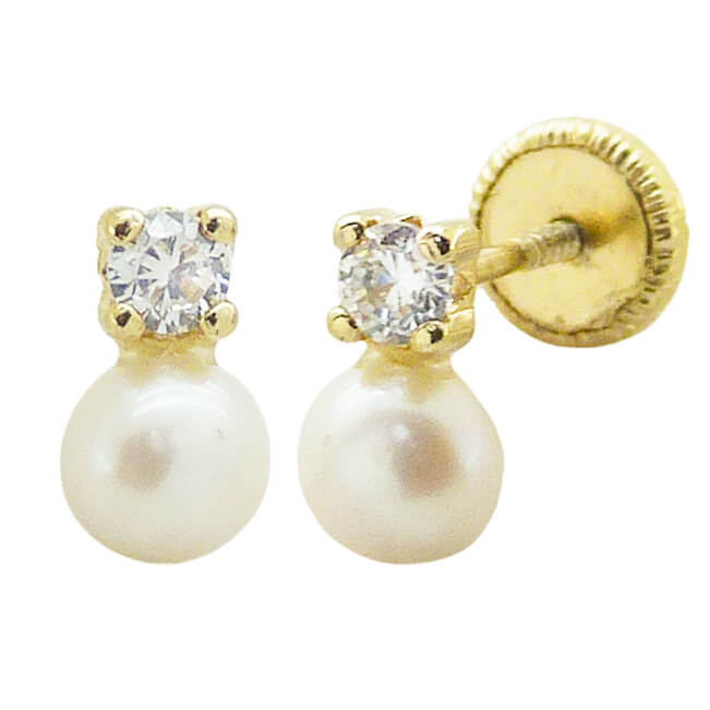Pendientes garra circonita y perla oro 18k