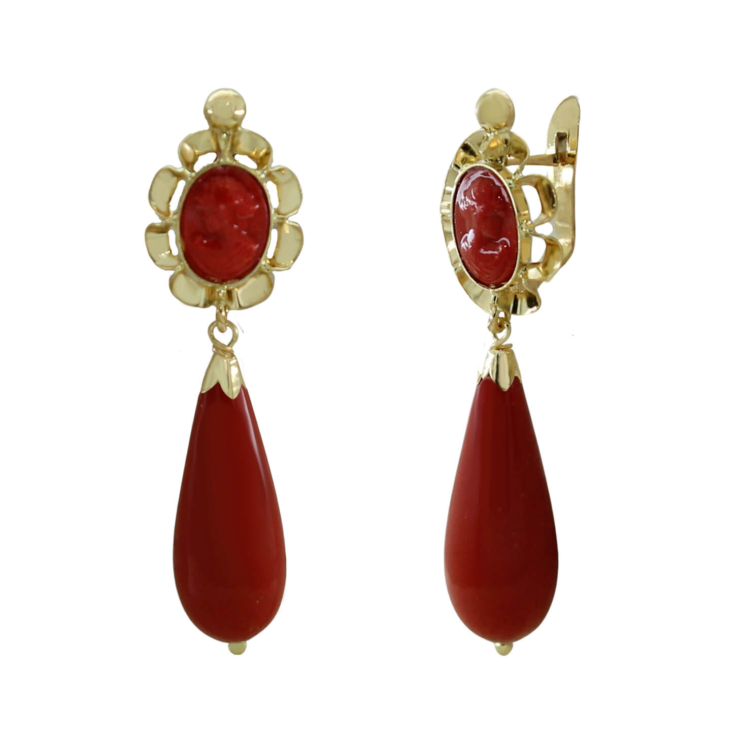 Pendientes arquillo color coral oro 18k