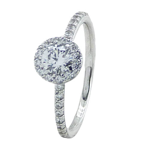 Anillo cuajo redondo de circonitas oro blanco 18k