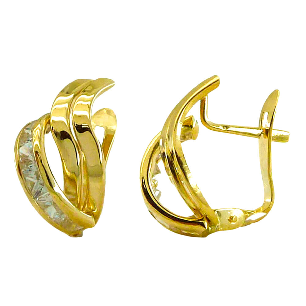 Pendientes oro circonitas carré cierre catalán oro 18k