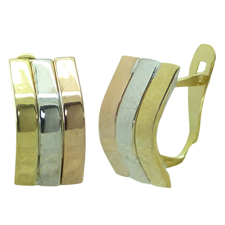 Pendientes bandas tricolor brillo 11x6mm. oro 18k