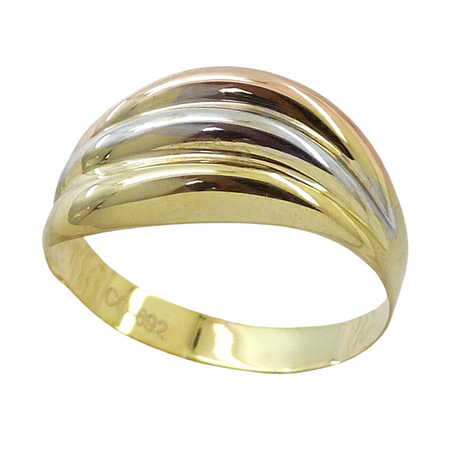 Anillo 3 bandas lisa brillo tricolor oro 18k