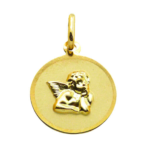 Colgante medalla angelito brillo-mate oro 18k