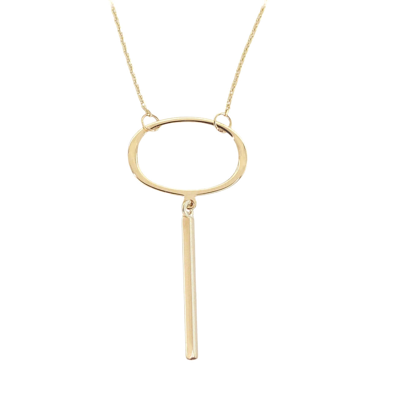 Gargantilla circulo oval con barra brillo liso oro 18k