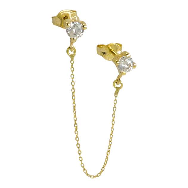 Pendientes con cadena y circonita blanca oro 18k