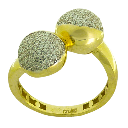 Anillo en brillo espejo bolas circonitas oro 18k
