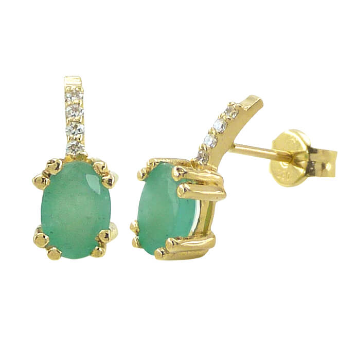 Pendientes esmeralda oval 8 diamantes oro 18k.