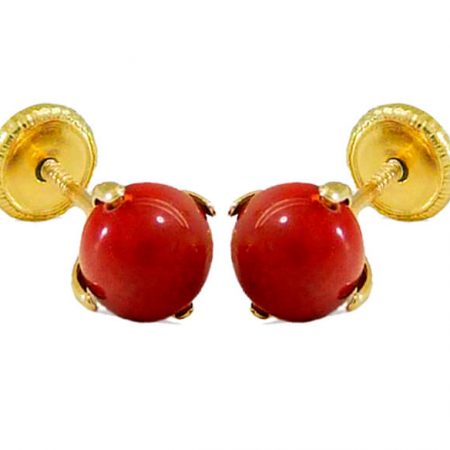 Pendientes bola color coral oro 18k