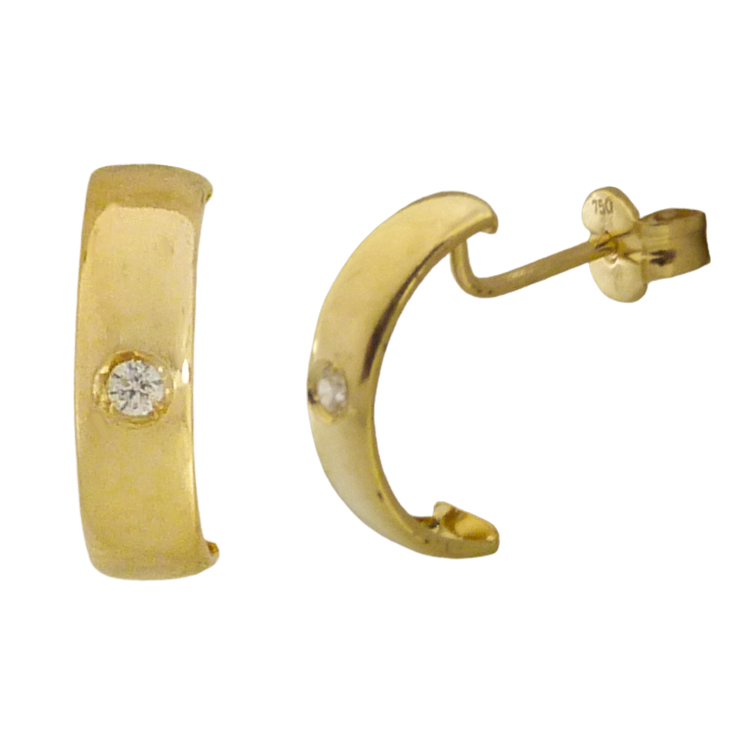 Pendientes aro de media caña con circonita oro 18k