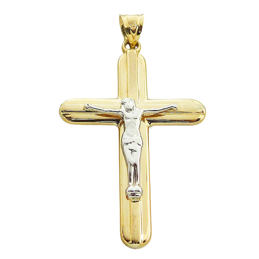Colgante cruz con Cristo bicolor oro 18k