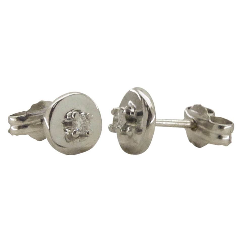 Pendientes chatón 4 garras brillo con diamante oro blanco 18k
