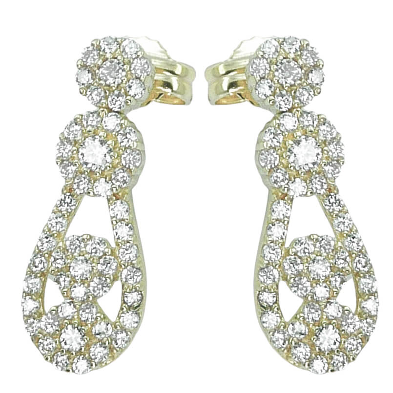 Pendientes calados con circonitas en oro blanco 18k