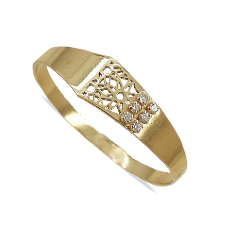 Anillo comunión fino brillo calado circonitas oro 18k