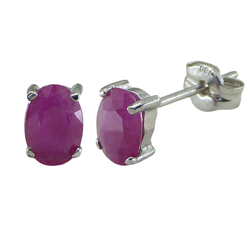 Pendientes garras con rubí oval 0,95 Ct oro blanco 18k
