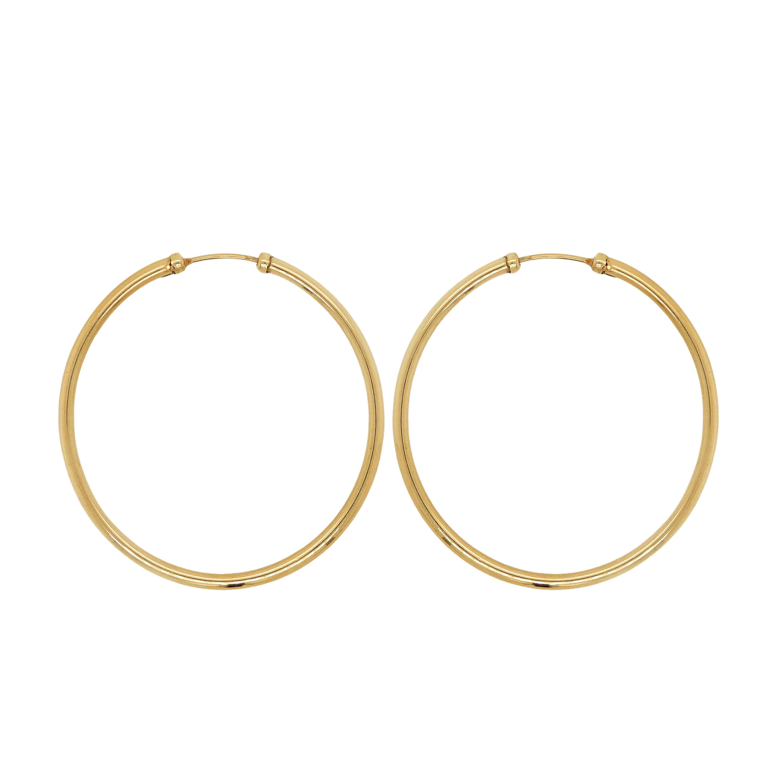 Pendientes aro de tubo brillo liso medida de 35x2mm.oro 18k