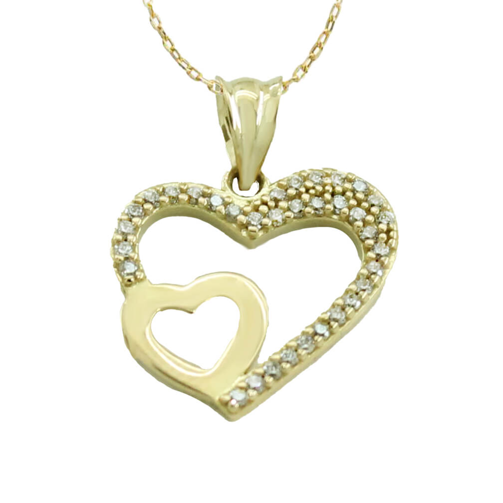 Gargantilla doble corazón de 15x14mm.Cadena de 45cm oro 18k