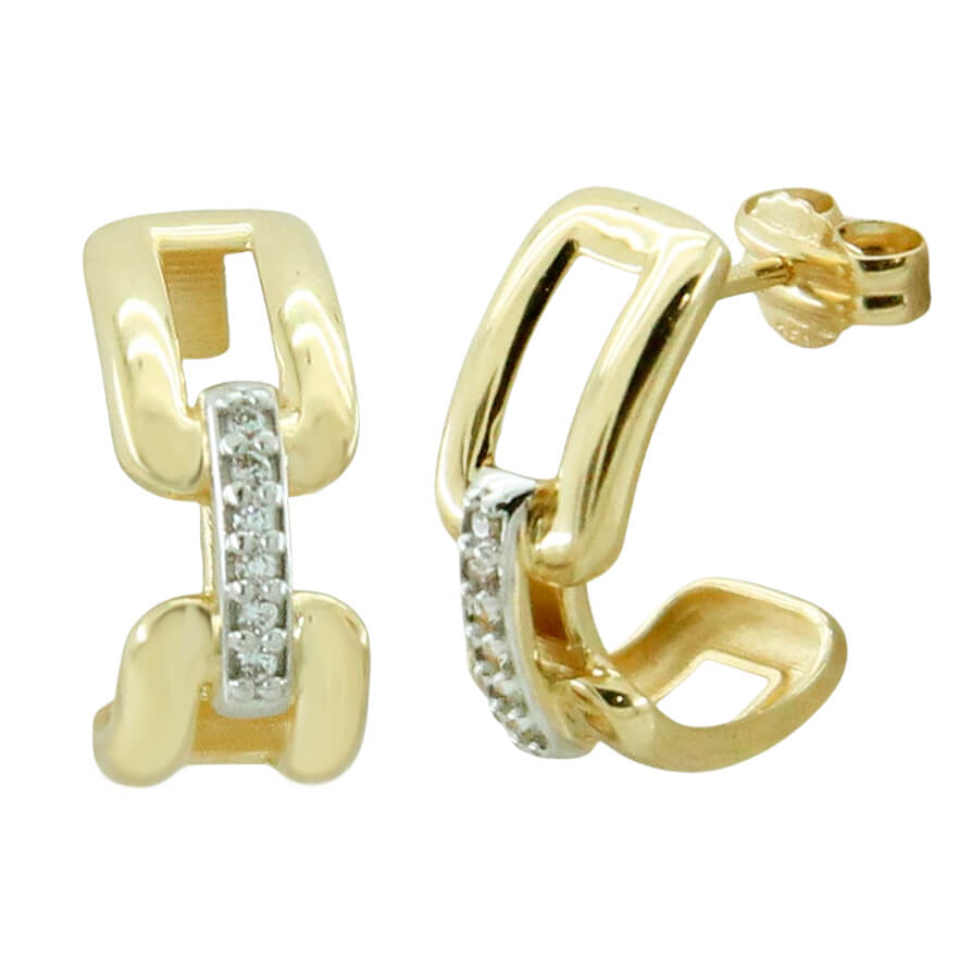 Pendientes eslabones bicolor con circonitas oro 18k