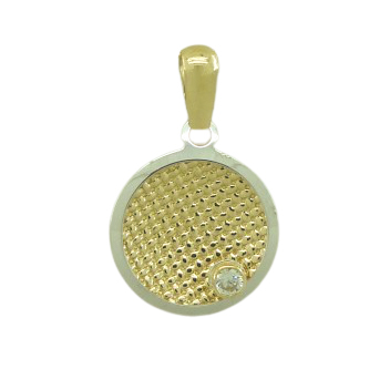 Colgante bicolor tallado redondo y circonita oro 18k