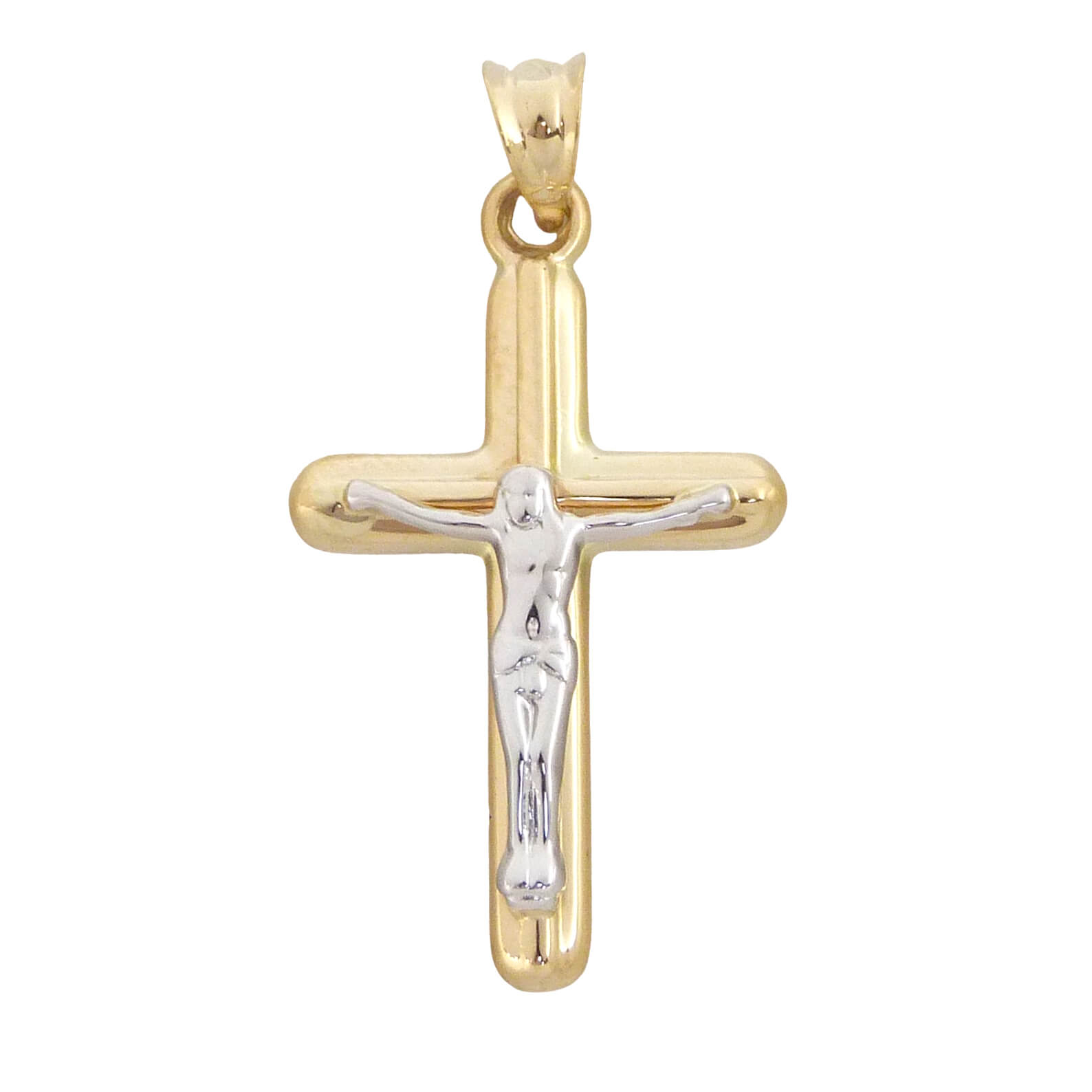 Colgante cruz con cristo bicolor oro 18k