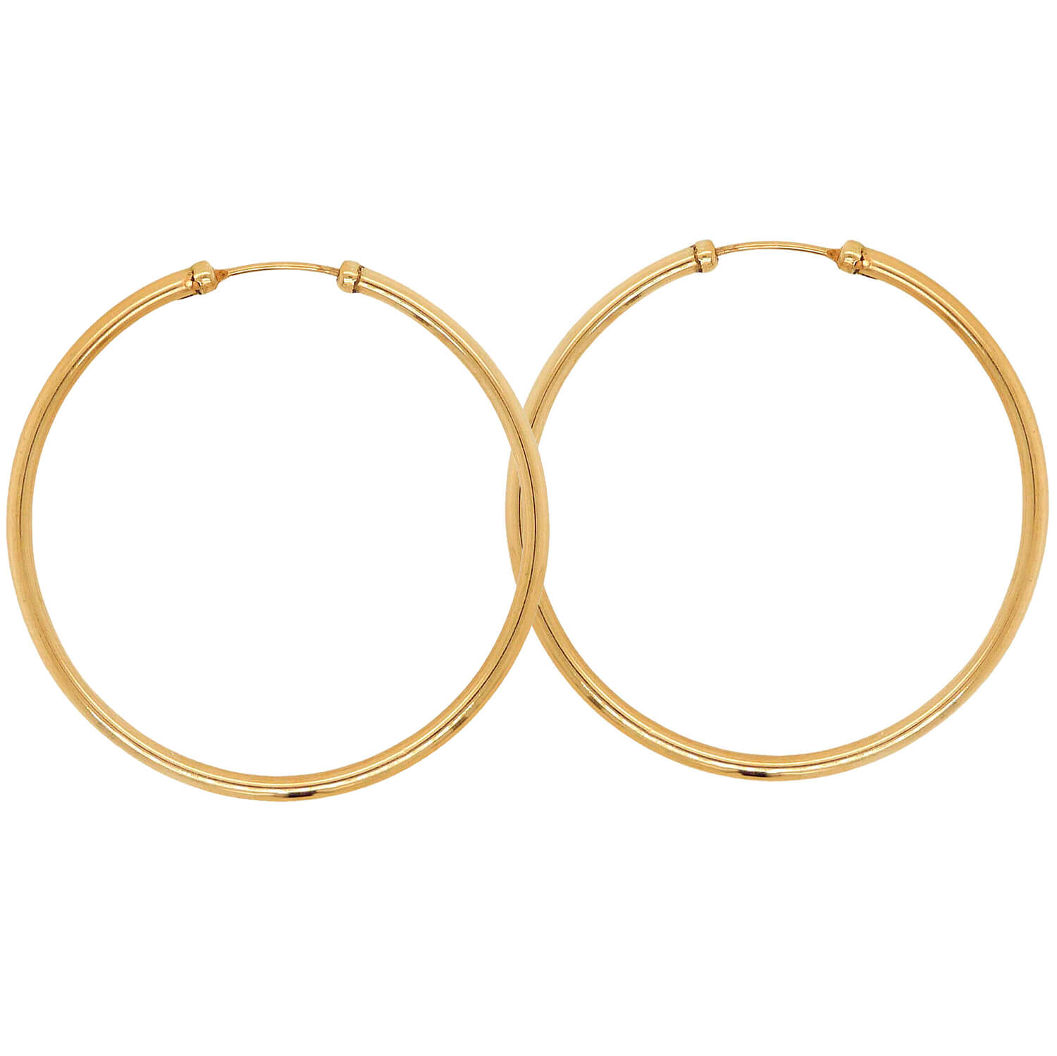 Pendientes aro de tubo brillo lisos 50x2mm. oro 18k