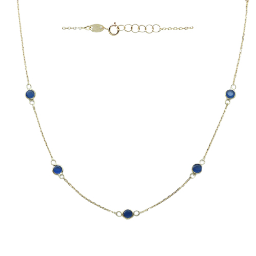 Gargantilla cinco piedras cuarzo azul oro blanco 18k