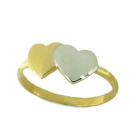 Anillo bicolor con dos corazones oro 18k