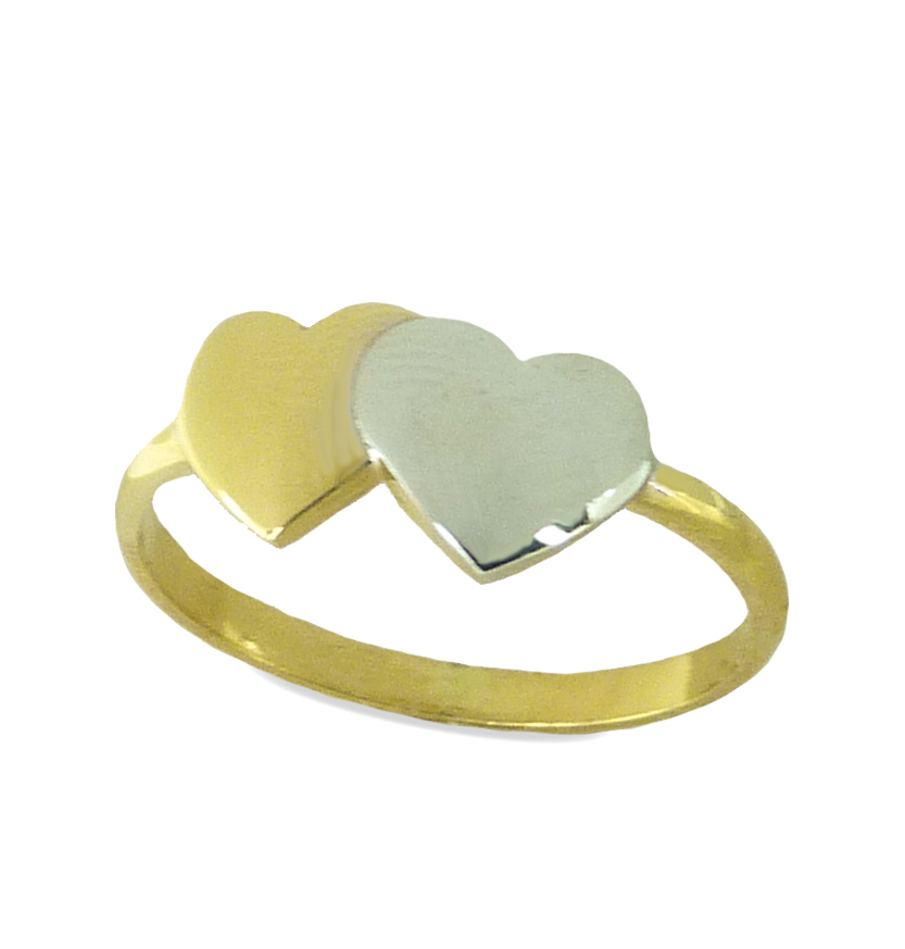 Anillo bicolor con dos corazones oro 18k