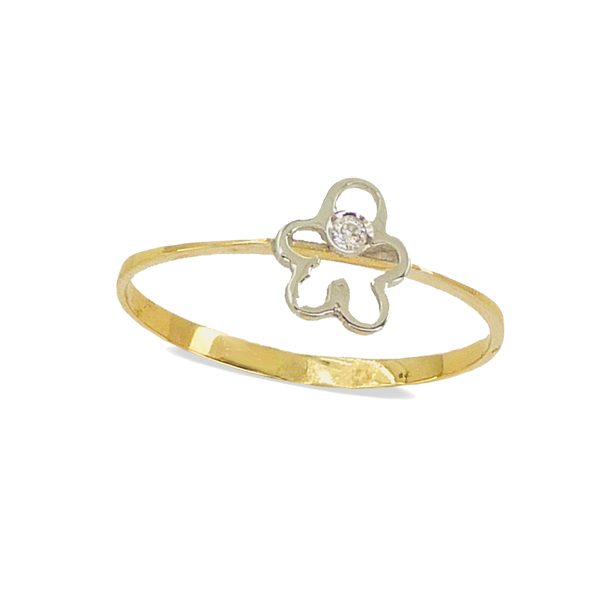 Anillo comunión brillo bicolor flor circonita oro 18k