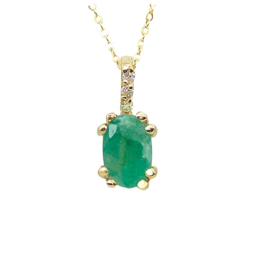 Gargantilla esmeralda oval 8 garras y diamantes oro 18k