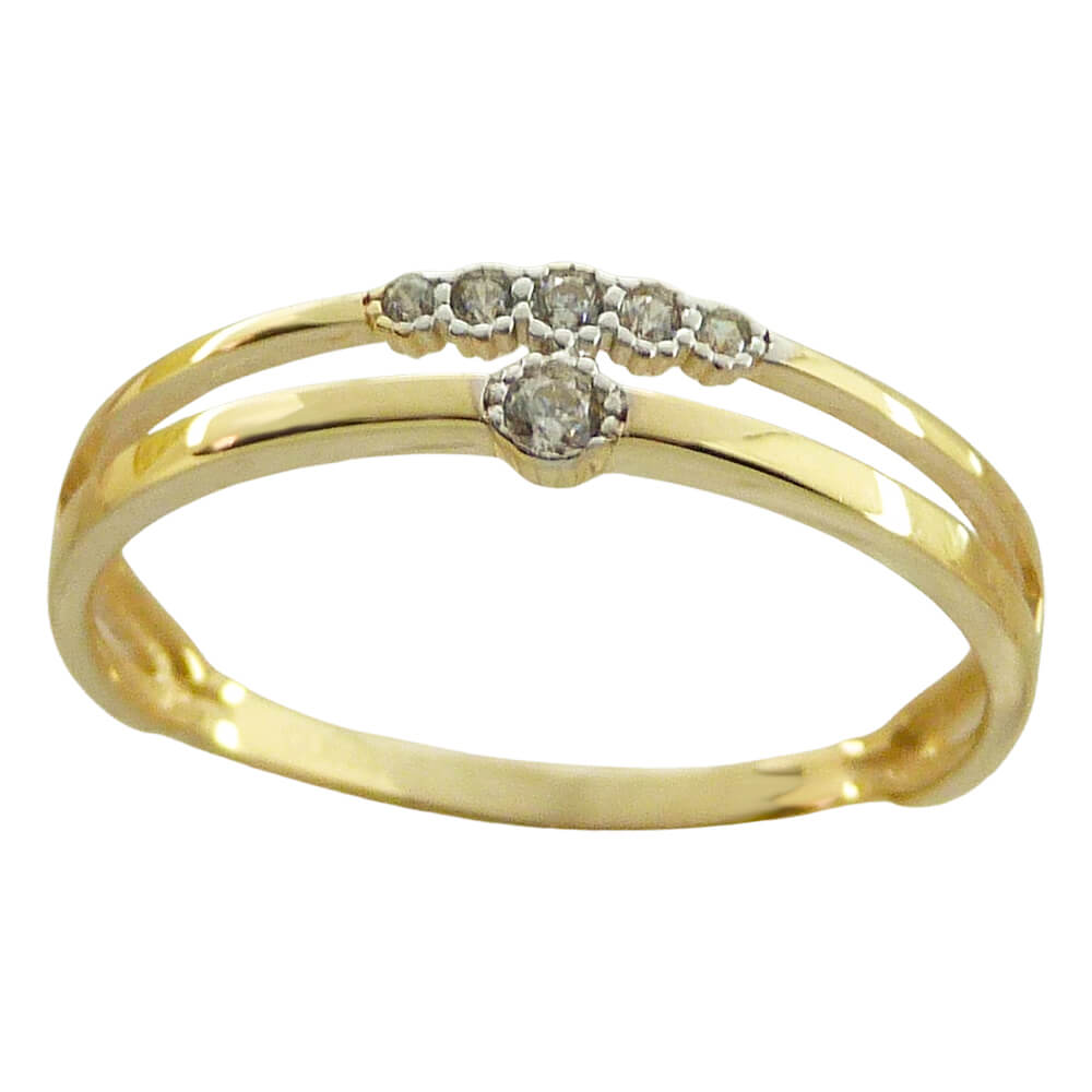 Anillo doble cuerpo brillo y circonitas oro 18k