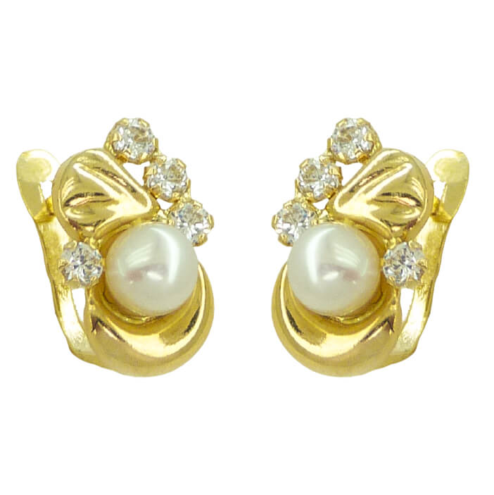 Pendientes comunión con circonitas y perlas oro 18k