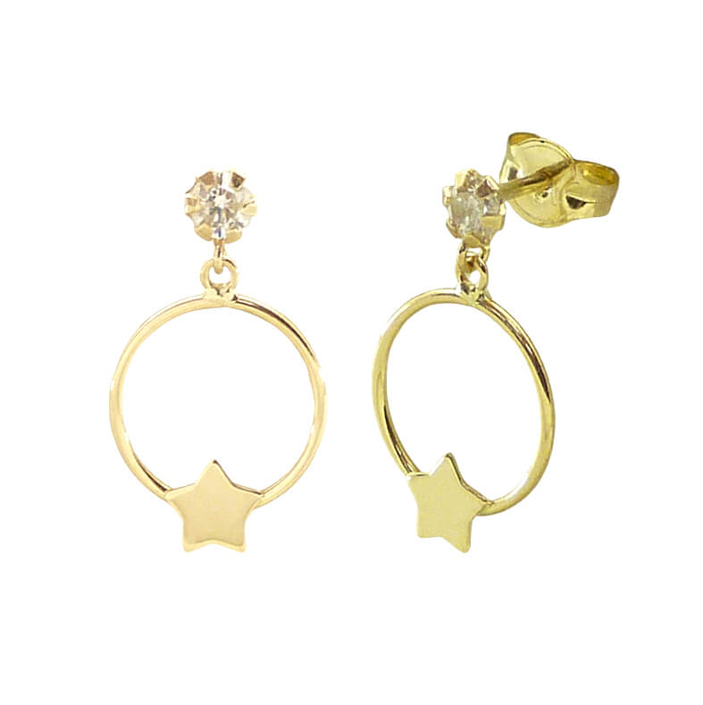 Pendientes aro con estrella y circonita oro 18k