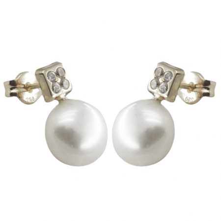 Pendientes 4 circonitas y perlas de 7'5mm. oro blanco 18k