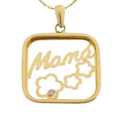 Gargantilla cuadrada "Mamá" con flores y circonita oro 18k