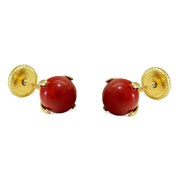 Pendientes bola color coral oro 18k