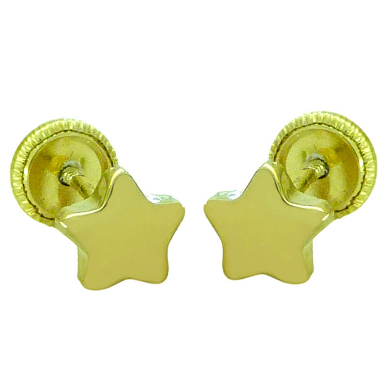 Pendientes estrella lisos brillo 7mm, oro 18k