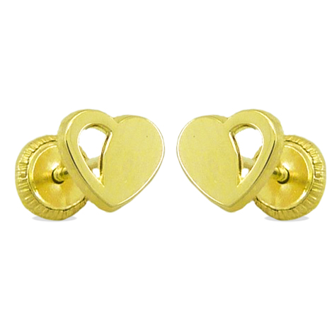Pendientes corazón liso brillo calado 7mm. oro 18k