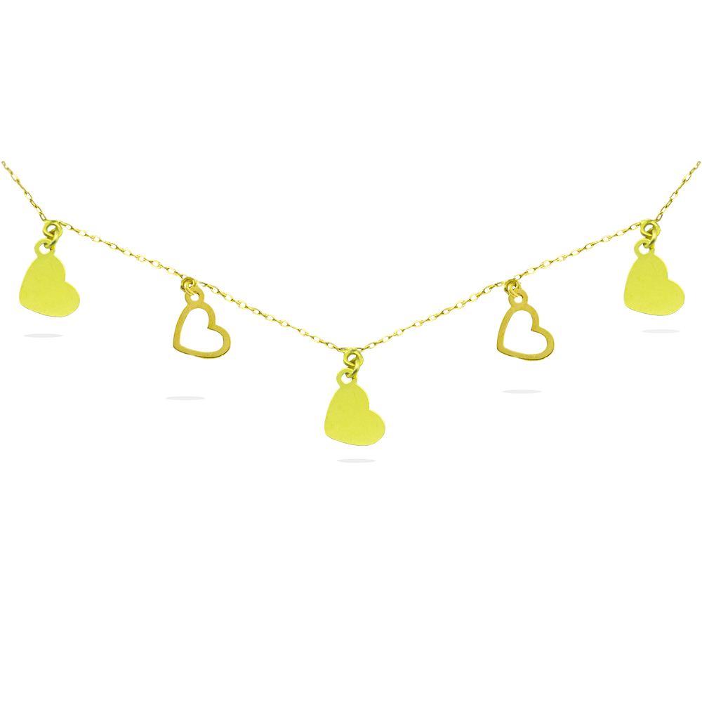 Gargantilla con cinco corazones oro 18k
