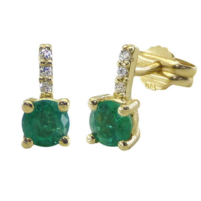Pendientes esmeralda 4 garras diamantes oro 18k