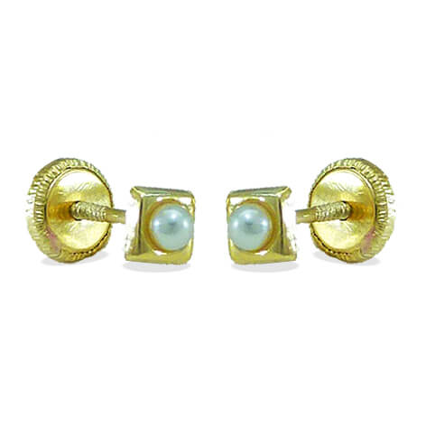 Pendientes cuadrados con perla oro 18k