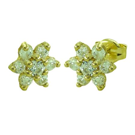 Pendientes flor de circonitas brillo oro 18k