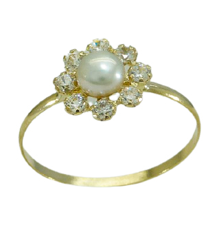 Anillo con circonitas y perla en oro 18k