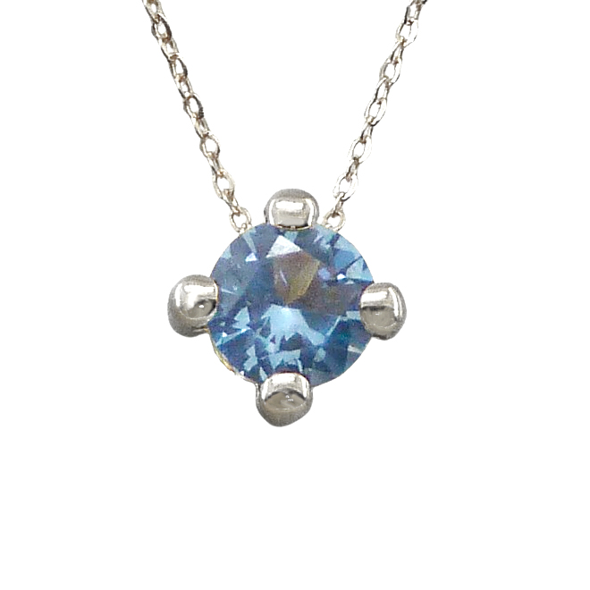 Gargantilla cuatro garras piedra azul 5x5mm.oro blanco 18k