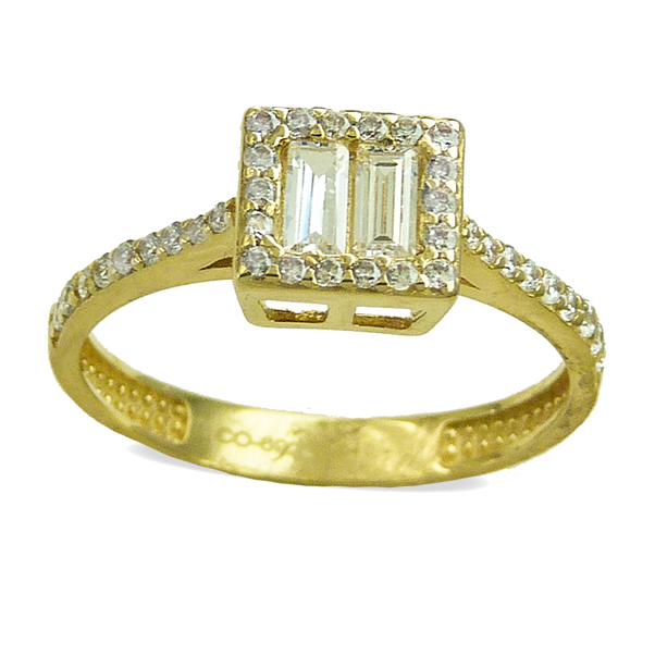 Anillo fino brillo circonitas y circonitas talla baguette oro 18k