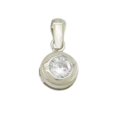 Colgante chatón con circonita de 5mm.reasa oro blanco 18k